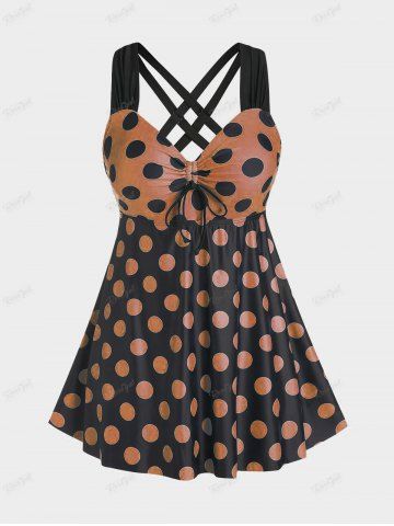 Maillot de bain tankini à pois croisé grande taille et coupe cintrée - BLUE - 5X