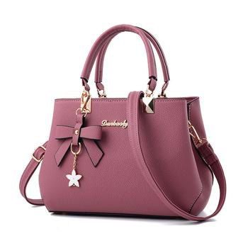 

Women Sweet Shoulder Tote Handbag Satchel Crossbody Bag with Bow Knot Flower, Wine red