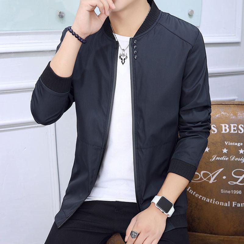 

Stand Collar Cotton Solid Long Sleeve Zipper Men Jacket, Black