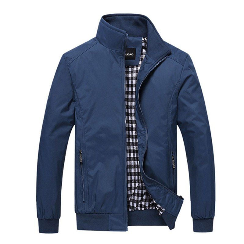 

Male Overcoat Casual Solid Slim Stand Collar Zipper Men Jackets, Dark blue