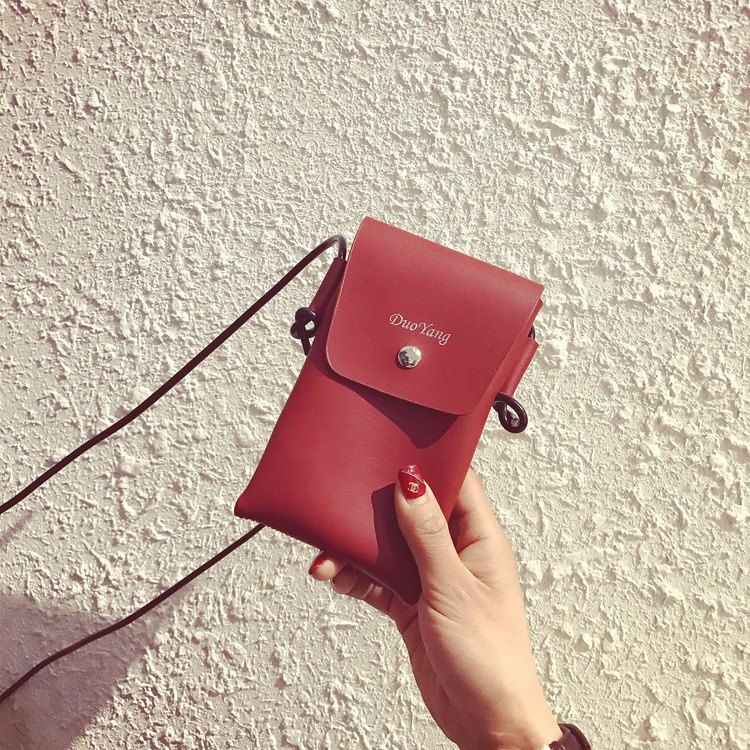 

Matte Luxury PU Leather Crossbody Single Shoulder Bag Cellphone Pouch, Wine red