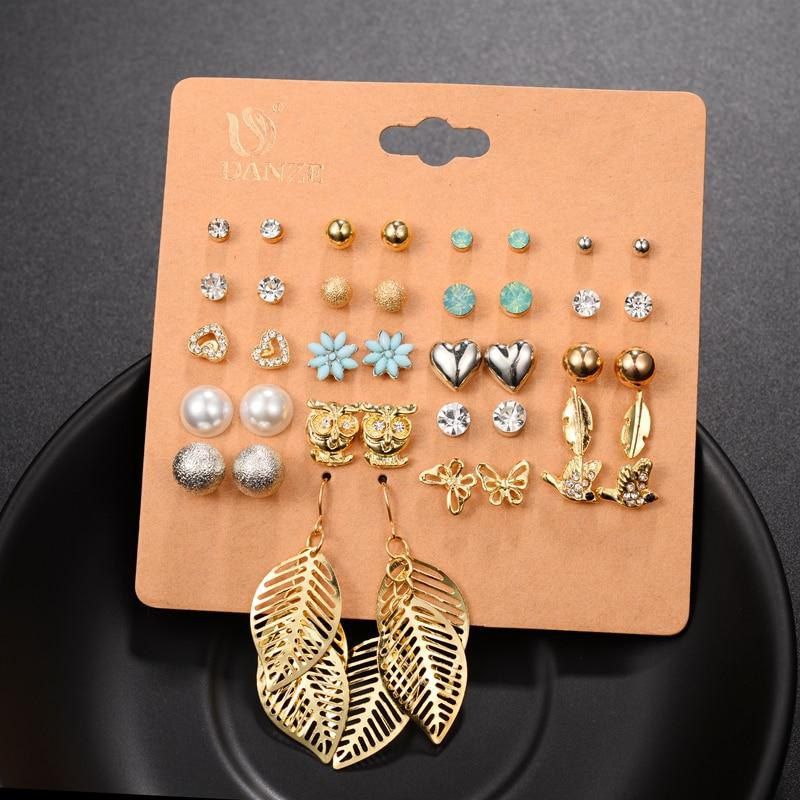 

Rhinestone Butterfly Small Animal Leaf Stud Earring Set, Multi