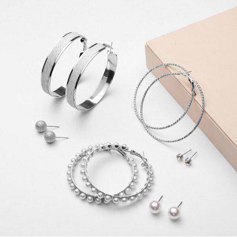 Circle Hoops Twisted Hoop Earring Set Mixed Round Ear Pearl Sets