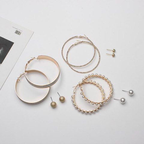 Circle Hoops Twisted Hoop Earring Set Mixed Round Ear Pearl Sets