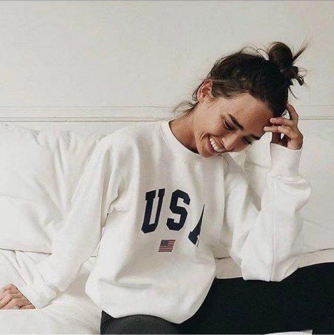 Chest Usa Letter Printing Round Neck Hedging Loose Long Sleeves Sweatshirt