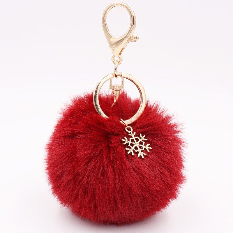 

New Christmas Snowflake Plush Keychain Alloy Snowflake Christmas Hair Ball Pendant Bag Keychain, Flesh