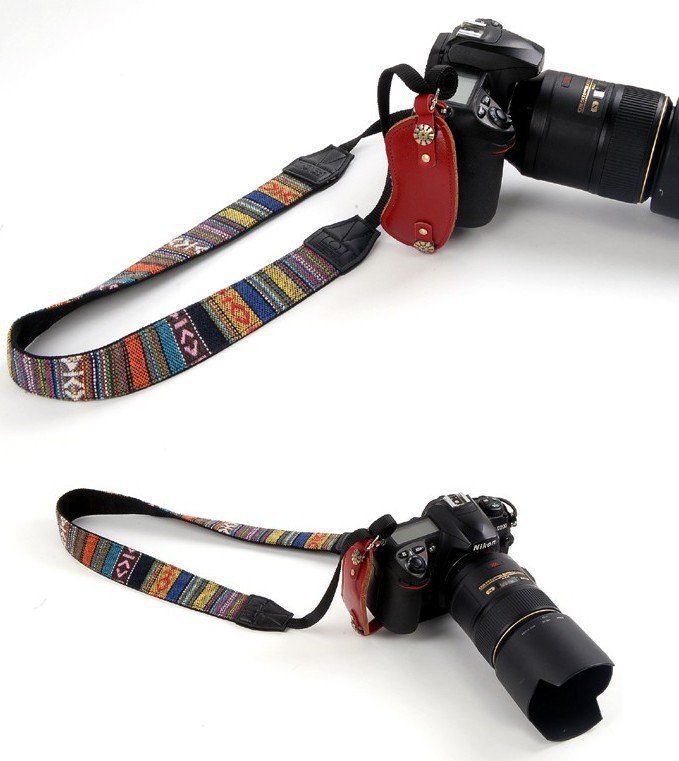 

Nostalgic Retro Ethnic Style Wide Shoulder Strap SLR Camera With Straps Fine Stripe Strap, Multi