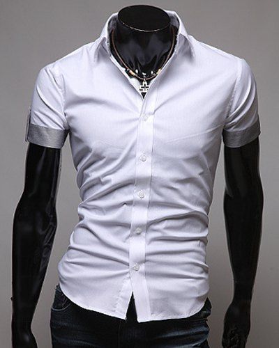 

Casaul Color Block Short Sleeve Turn Down Collar Shirt For Men, White