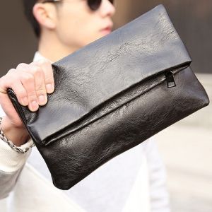 mens black leather clutch bag