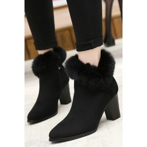 black chunky heel with fur