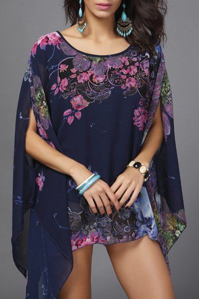 batwing sleeve asymmetrical hem blouse