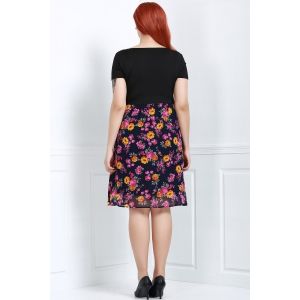 plus fashionable neck floral square sleeve short dress dresses rosegal