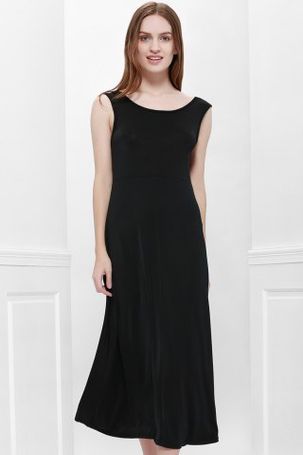 Bohemian Style Delicate Scoop Neck Solid Color V-Shape Backless Black Sleeveless Maxi Dress For Women