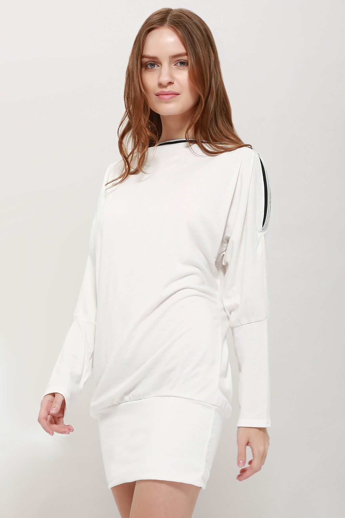 [50% OFF] Long Zipper Embellished Long Sleeve T-Shirt | Rosegal