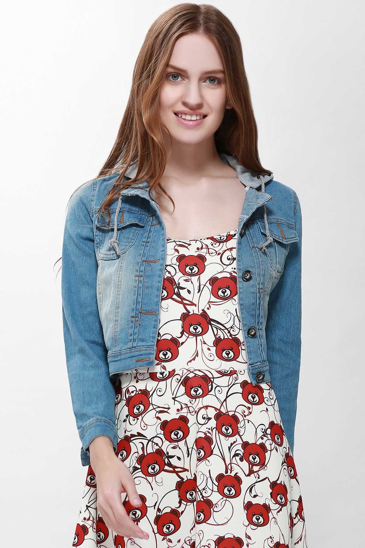 

Pocket Design Long Sleeve Short Denim Coat, Light blue