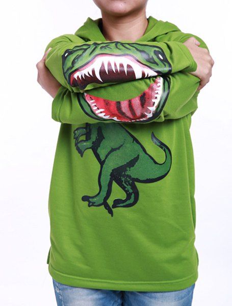 

Fashionable Long Sleeve Dinosaur Print Hoodie For Boy, Green