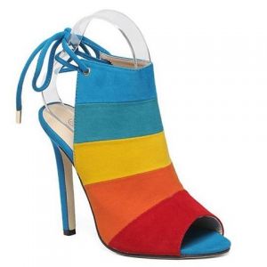 Lace Back Color Block Peep Toe Sandals