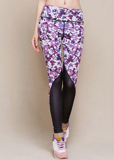 

Stylish Elastic Waist Printed Skinny Yoga Pants For Women, Purple