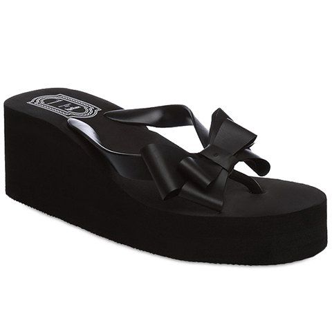 

Concise Platform and Bow Design Slippers For Women, Black