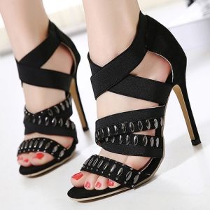 black elastic band sandals