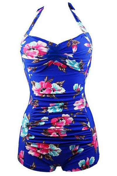 Deep Blue Xl Floral Print Boyshort One Piece Bathing Suit | Rosegal.com