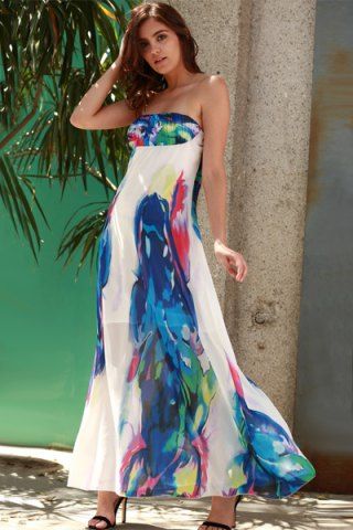 maxi dress boho strapless dresses rosegal bandeau swing beach sleeveless floral