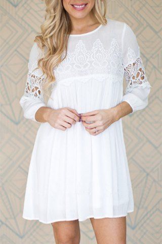 WHITE 3/4 Sleeve Cut Out Short A Line Dress XL Online 3/4 Sleeve Cut Out Short A Line Dress WHITE XL