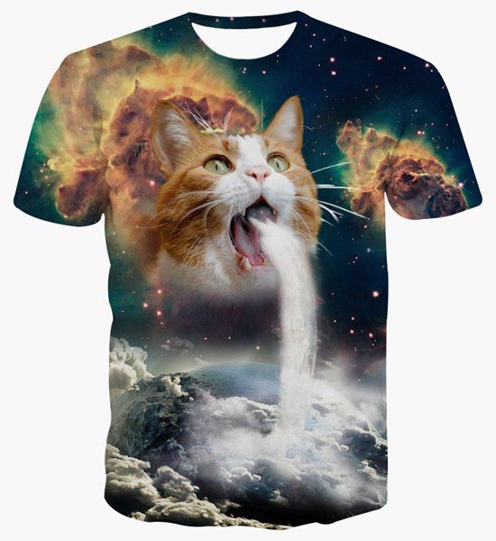 

Round Neck 3D Cat Abstract Print Short Sleeve T-Shirt For Men, Colormix