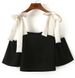 Sexy Square Neck Color Block 3/4 Sleeve Blouse For Women -  