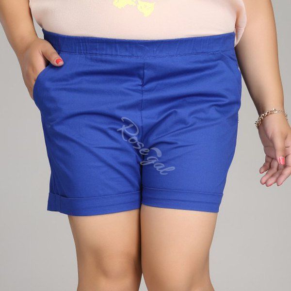 Casual solides Color Plus Shorts Taille pour les femmes Bleu Saphir L