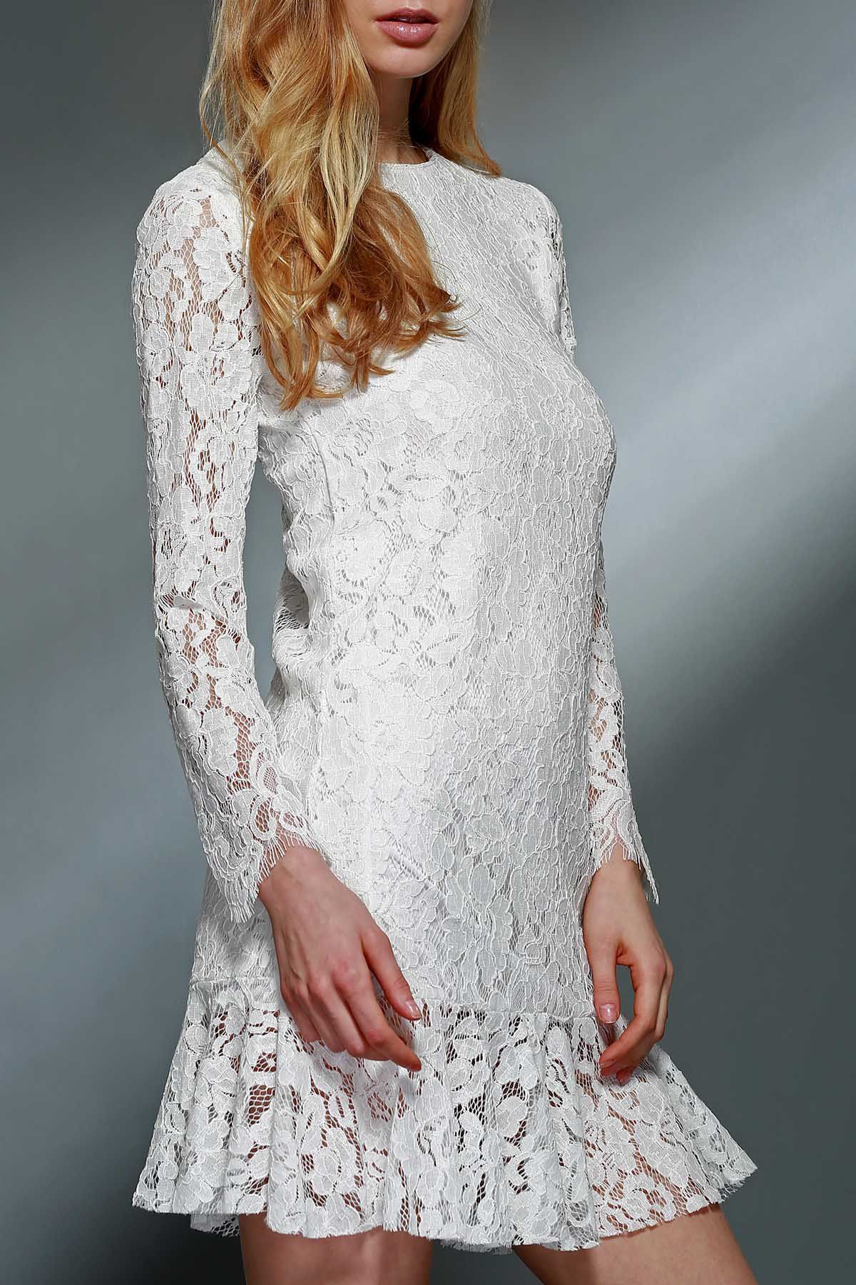 Fashion Lace Mini Long Sleeve Wedding Dress  