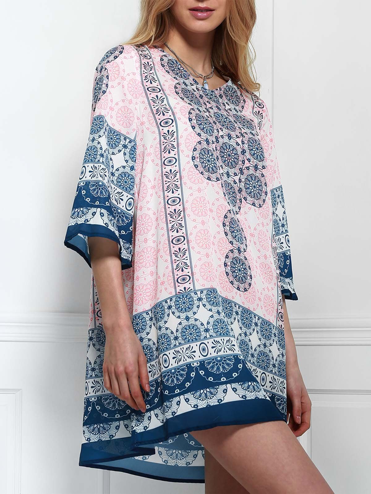 [69 OFF] Boho Floral Print Tunic Shift Dress Rosegal