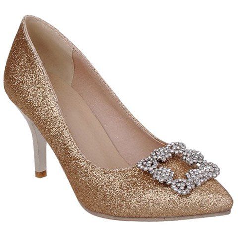 Golden 37 Elegant Sequined Cloth And Rhinestones Design Pumps For Women ...