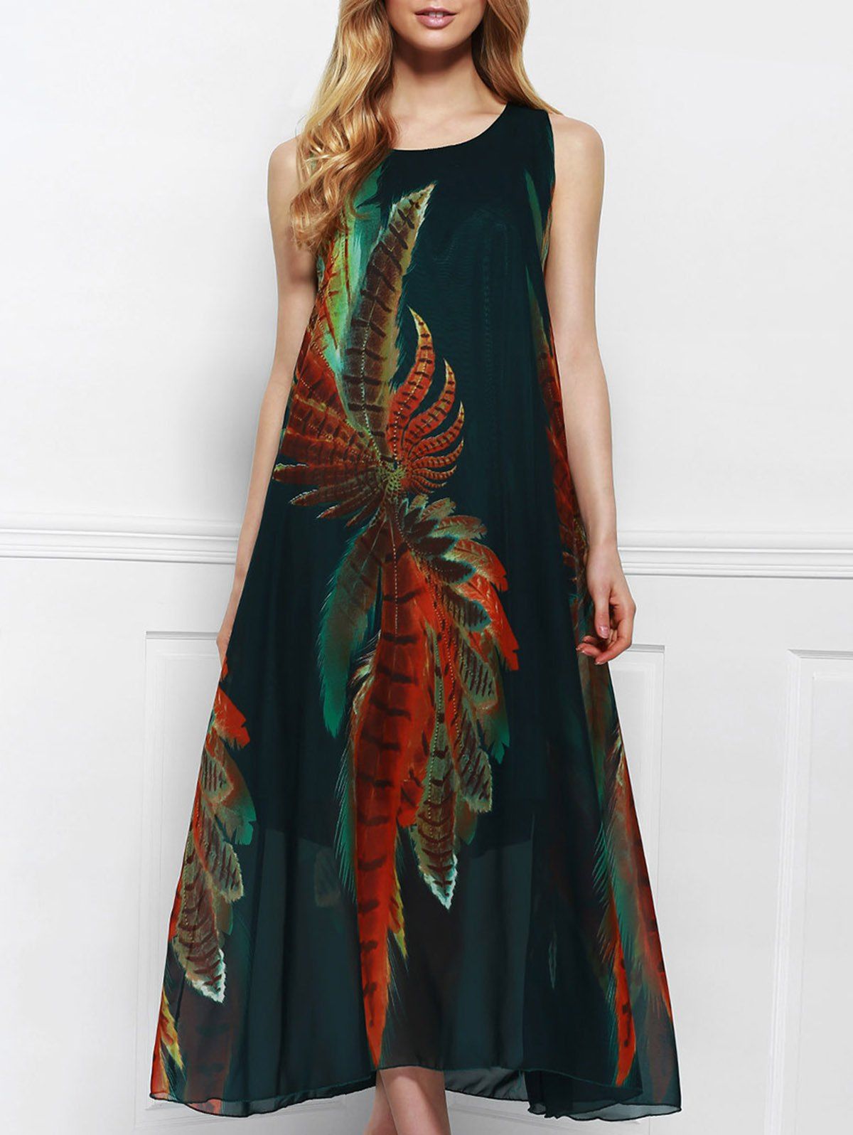 [7% OFF] Women's Bohemian Style Print Sleeveless Scoop Neck Dress | Rosegal