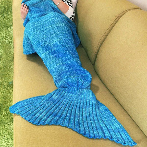 

Knitted Mermaid Blanket, Water blue