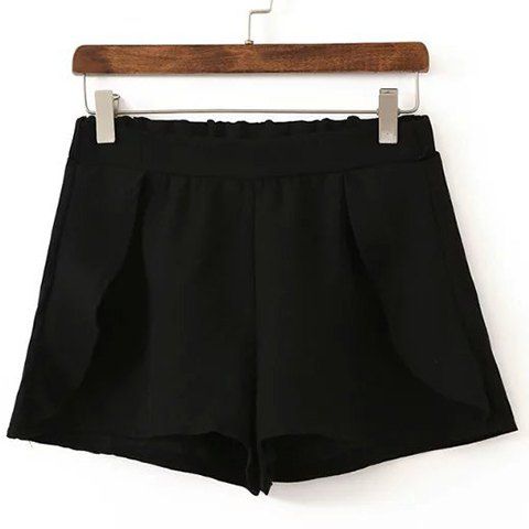 Black L Stylish High Waisted Solid Color Flounce Shorts For Women ...