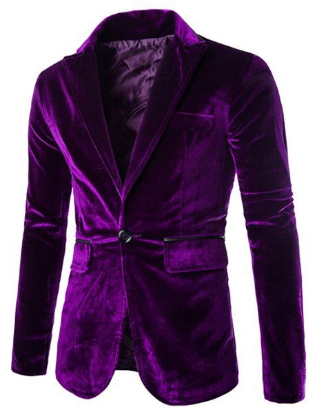 

Fashion Lapel Pocket Edging Design Slimming Long Sleeve Corduroy Blazer For Men, Purple