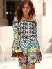 bohemian off the shoulder ethnic print fringed dress for women