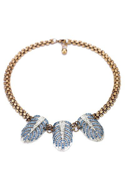 

Vintage Rhinestone Feather Decorated Necklace For Women, Blue