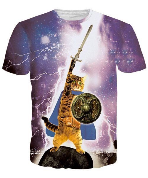 

Vogue Mars Cat Print Round Neck Short Sleeves 3D T-Shirt For Men, Colormix