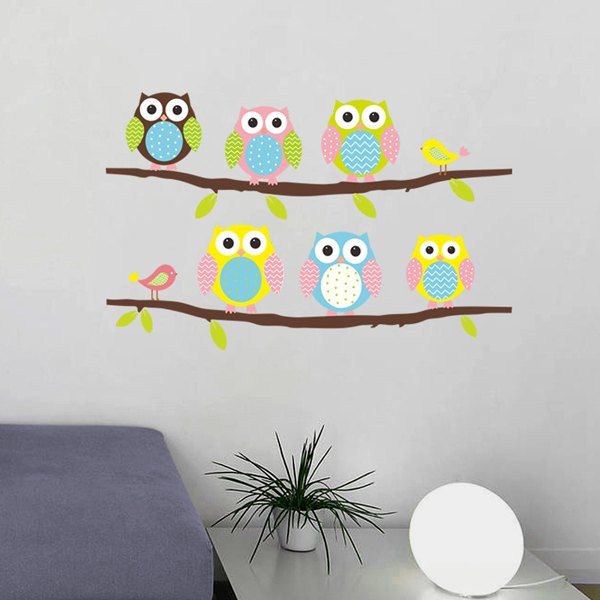 

High Quality Cartoon Owl Birdie Pattern Removeable Wall Sticker, Colormix