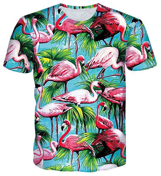 [47% OFF] Stylish Round Neck 3D Red-crowned Crane Print Short Sleeves T ...