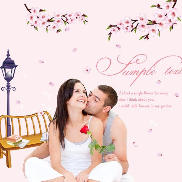 

High Quality Sakura Chair Street Lamp Pattern Removeable Wall Sticker, Colormix