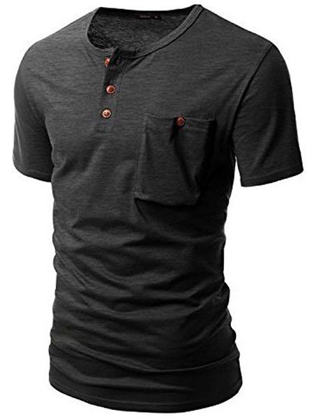 [57% OFF] One Pocket Multi-Button Round Neck Short Sleeves T-Shirt For ...