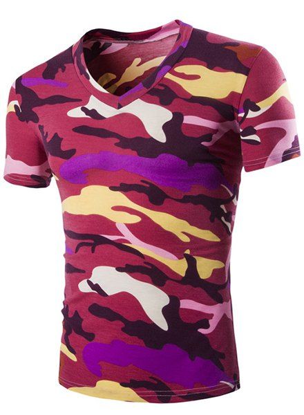 [36% OFF] Camouflage Loose Fit Short Sleeves V-Neck T-Shirt For Men ...