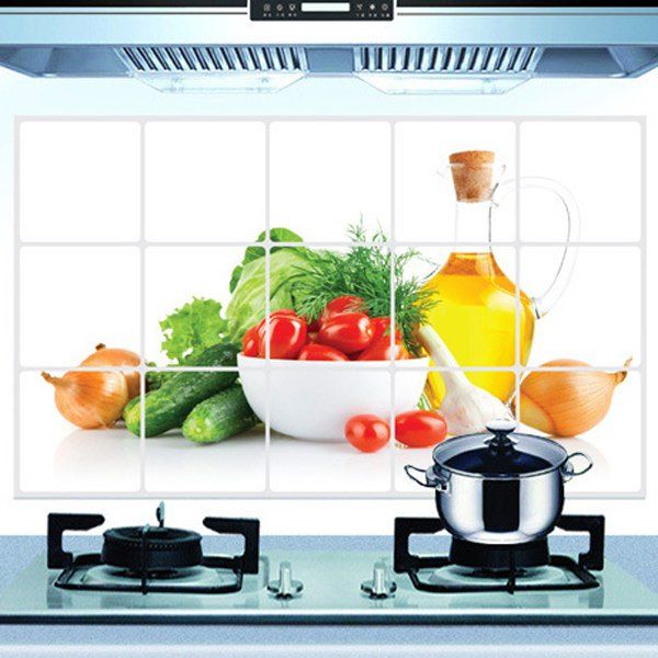 

Fashion Oil-Proof Vegetable Pattern Kitchen Tile Decoration Wall Stickers, Colormix