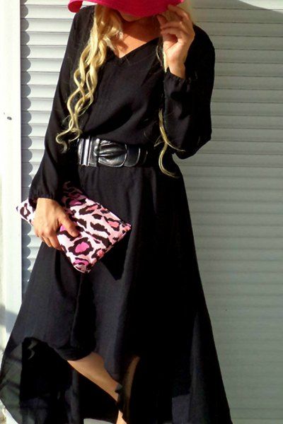 

Plus Size Maxi Long Sleeve Casual Dress, Black