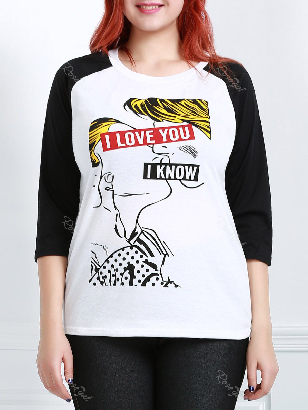 White 3xl Stylish Scoop Neck Printed 3/4 Sleeve Baseball Tshirt For