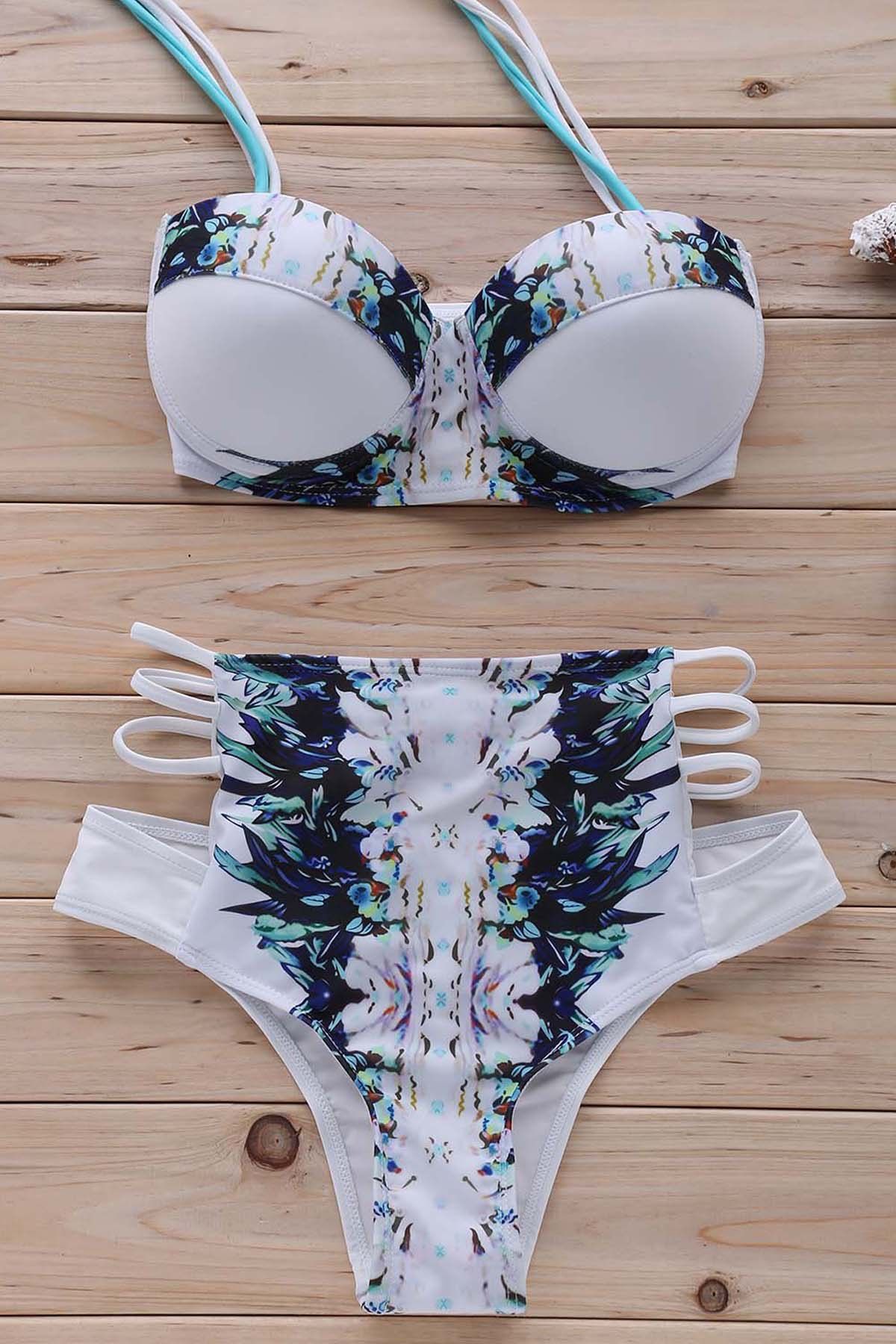 White M Printed Halter High Waisted Bikini Set | Rosegal.com