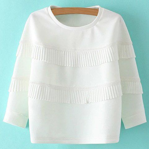 

Sweet Round Neck Ruffles 3/4 Sleeve Sweatshirt For Women, White